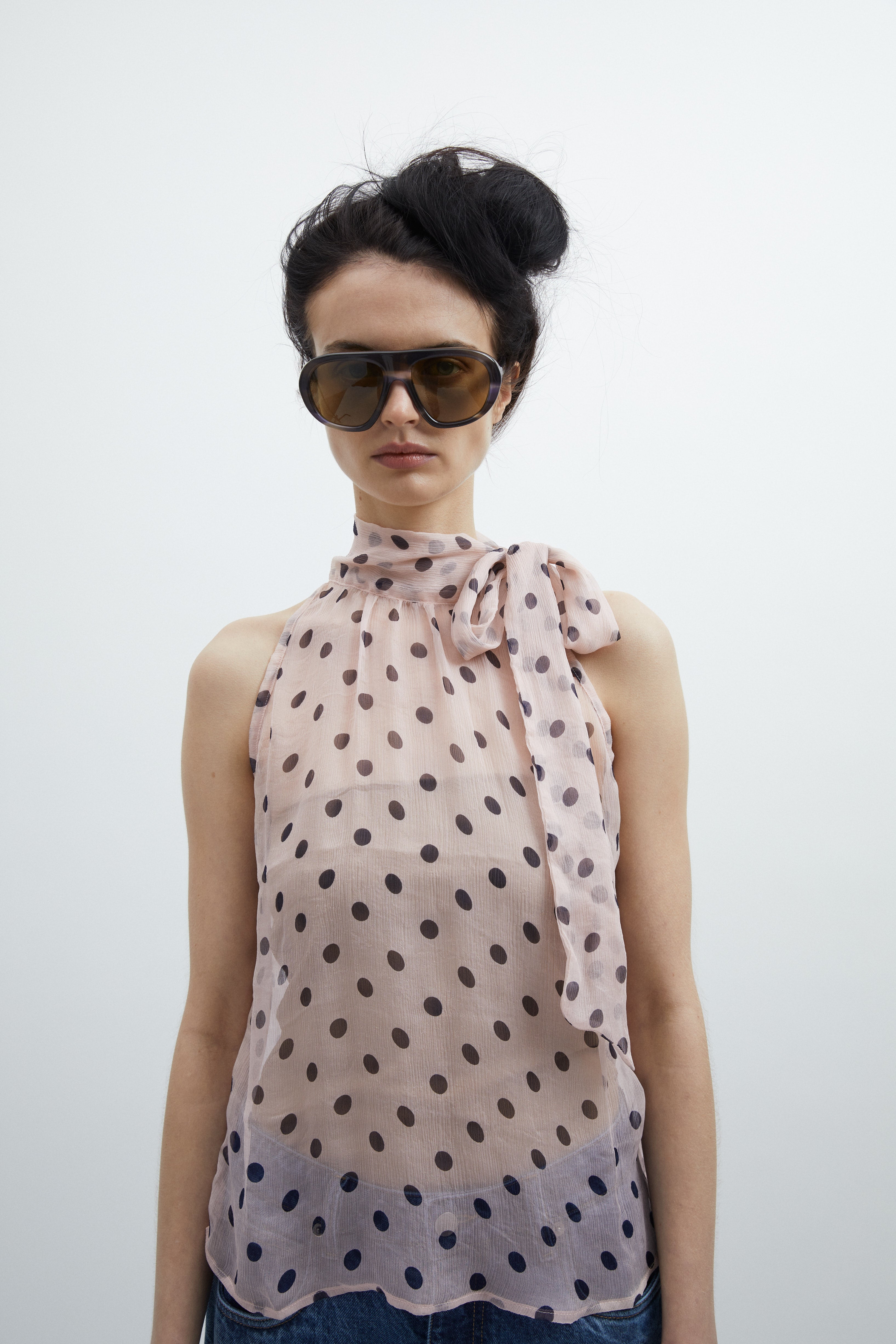 Adele top in Rosa dot silk