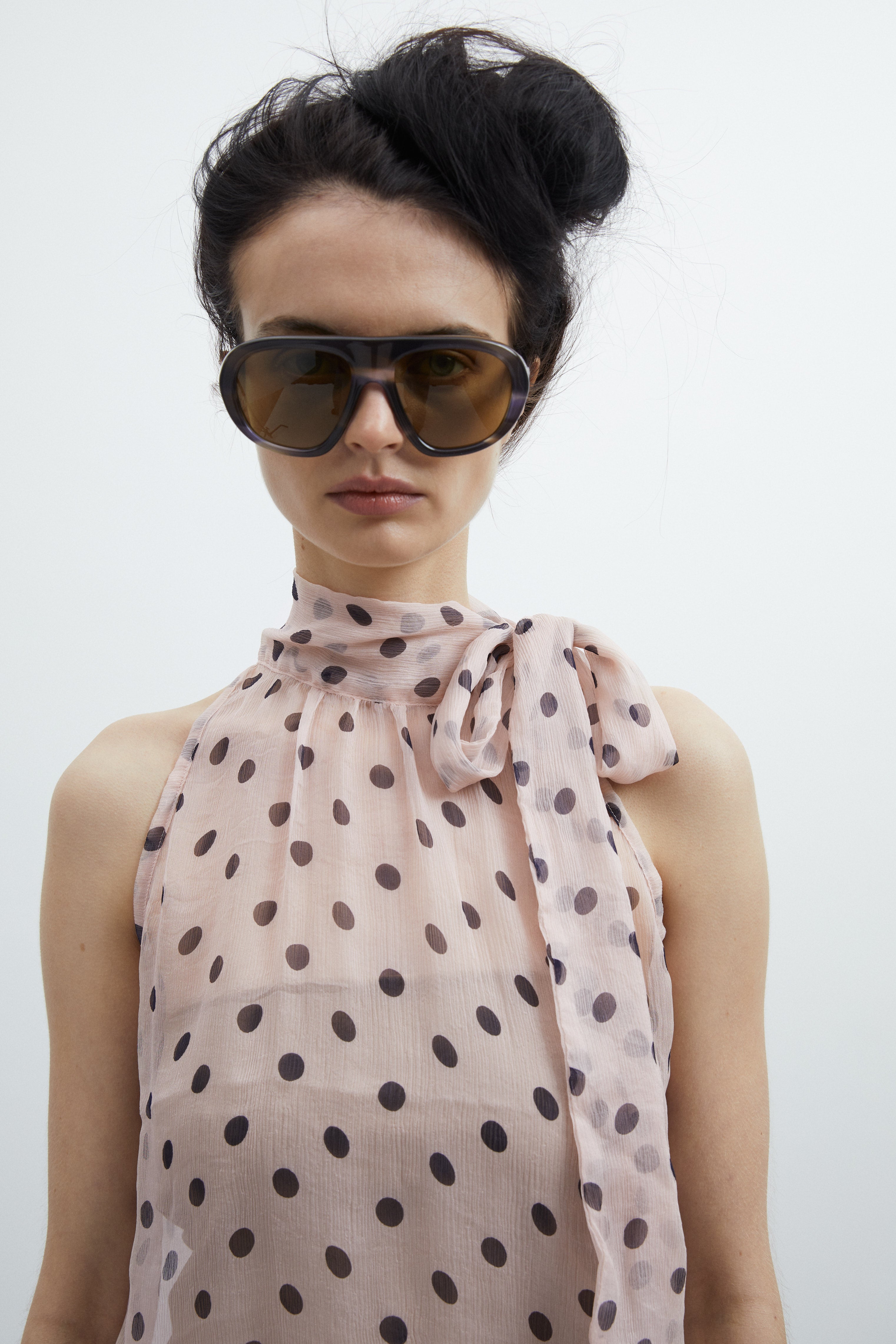 Adele top in Rosa dot silk