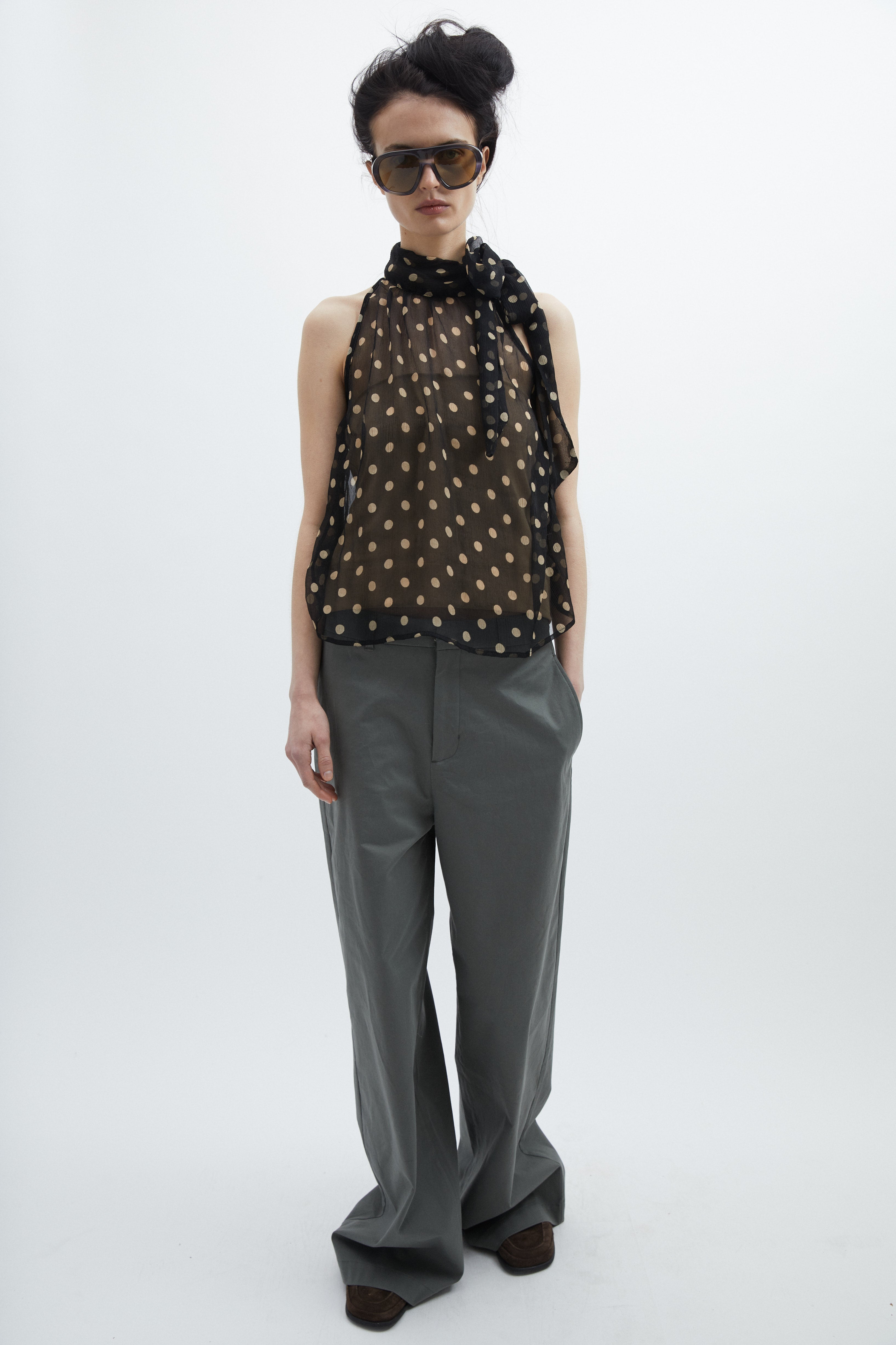 Adele top in Black dot silk