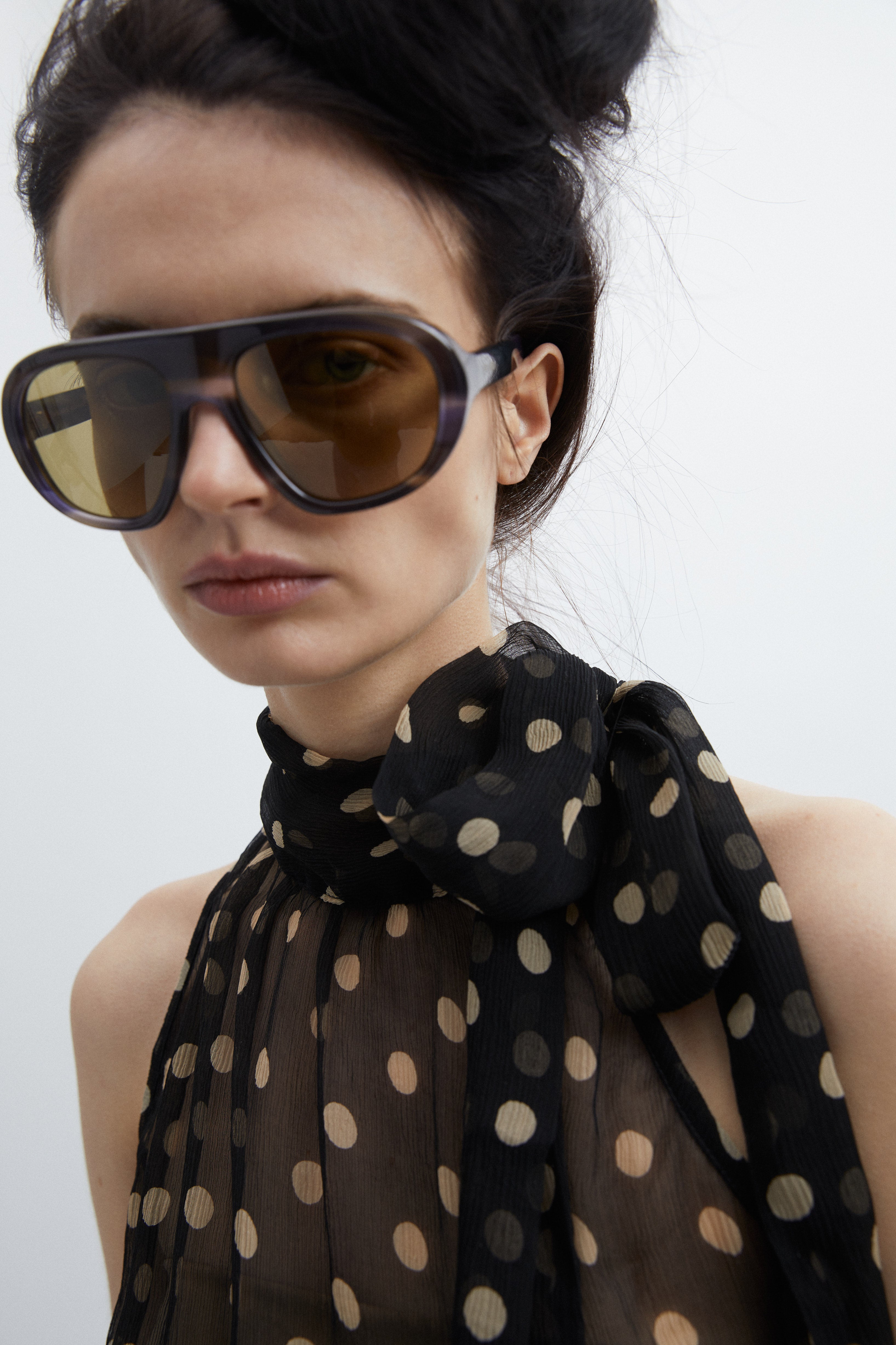 Adele top in Black dot silk