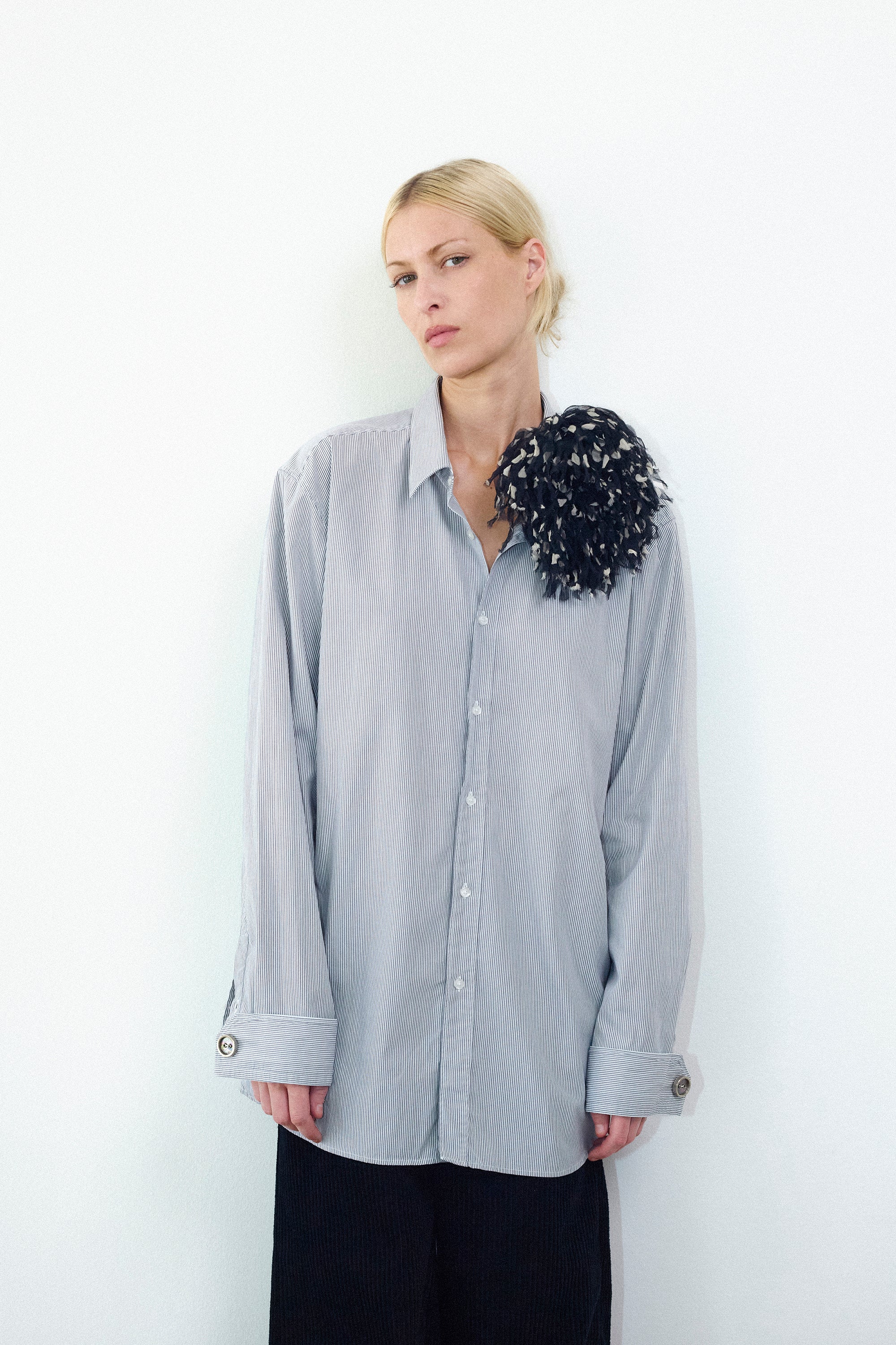 Vintage shirt in Grey small stripes