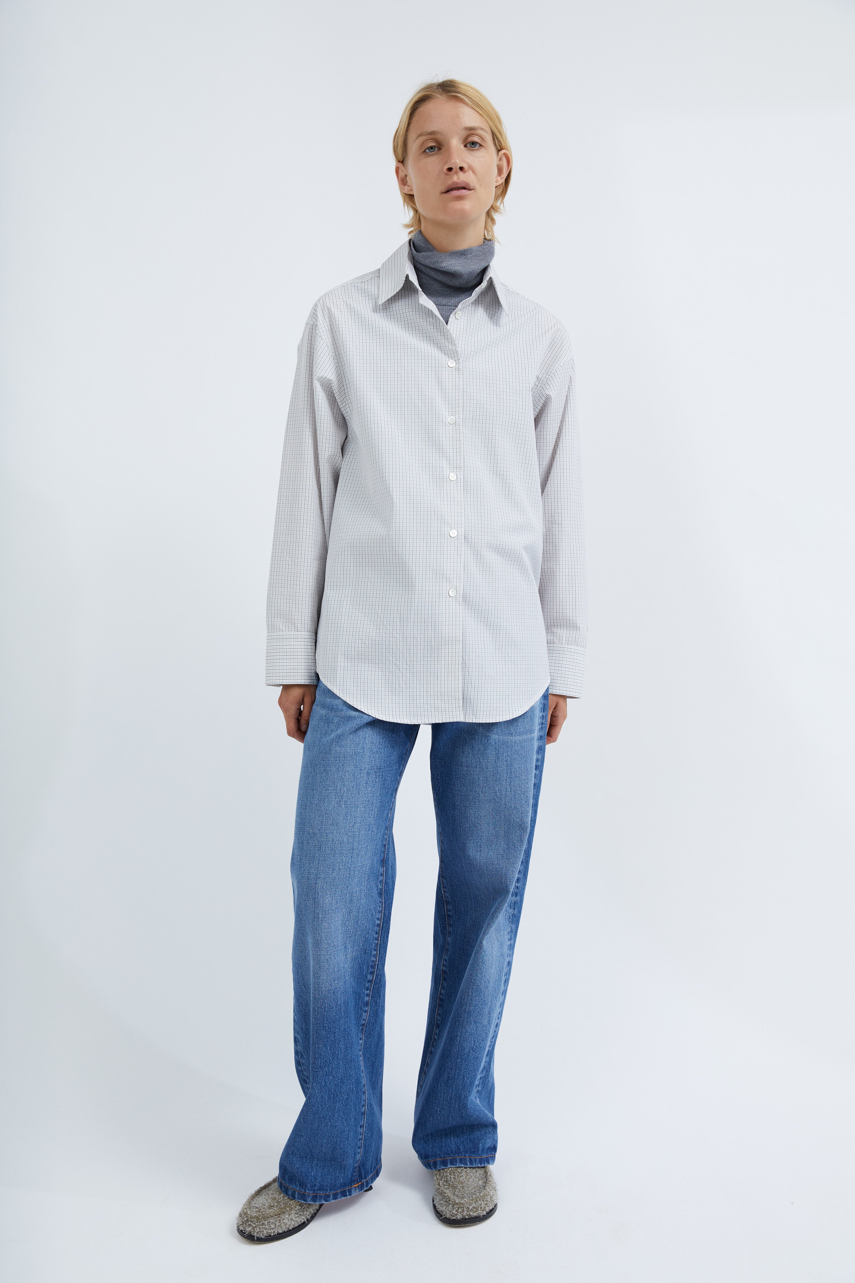 Naomi Shirt in White checked cotton