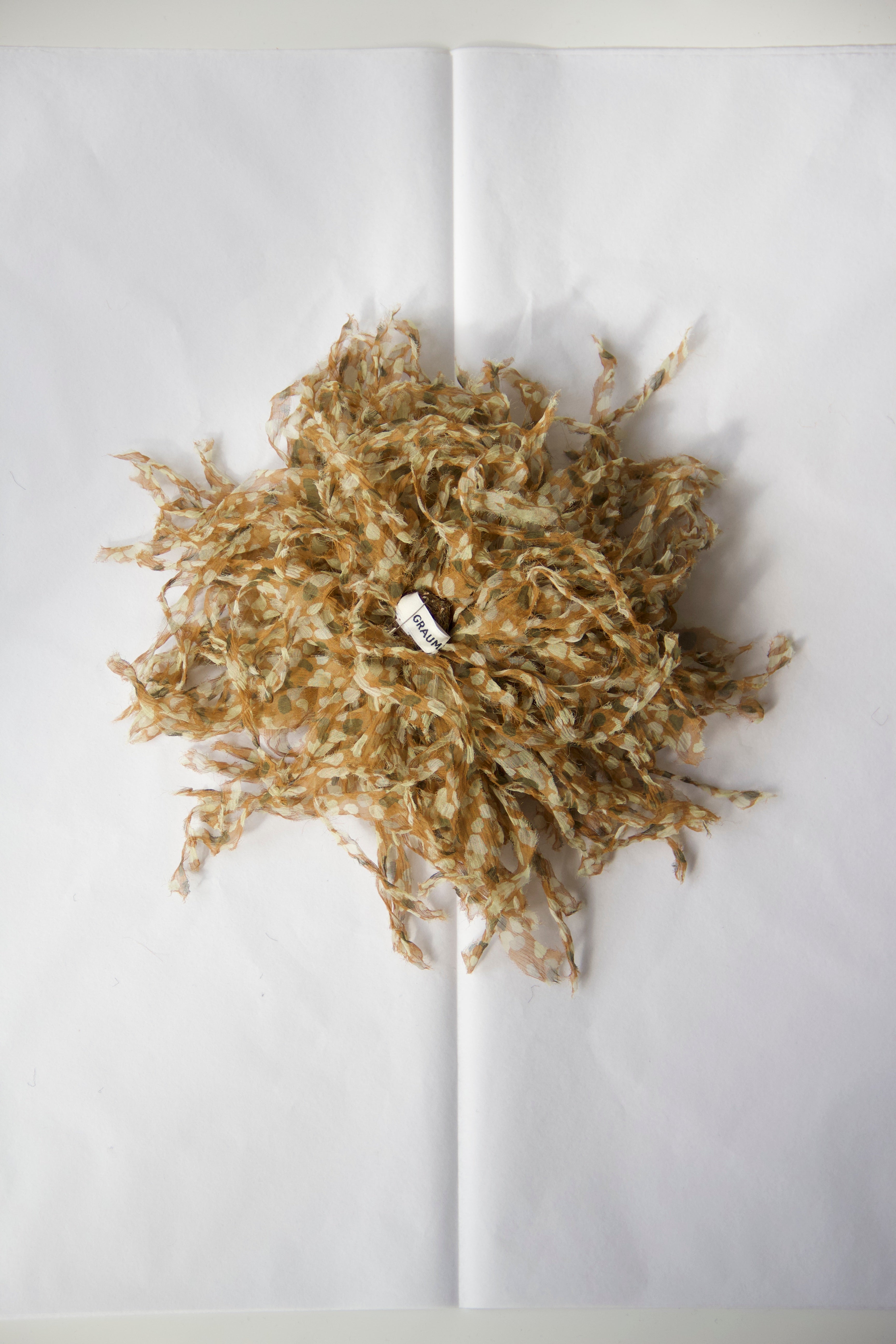 Sea anemone brooch in Khaki dot silk