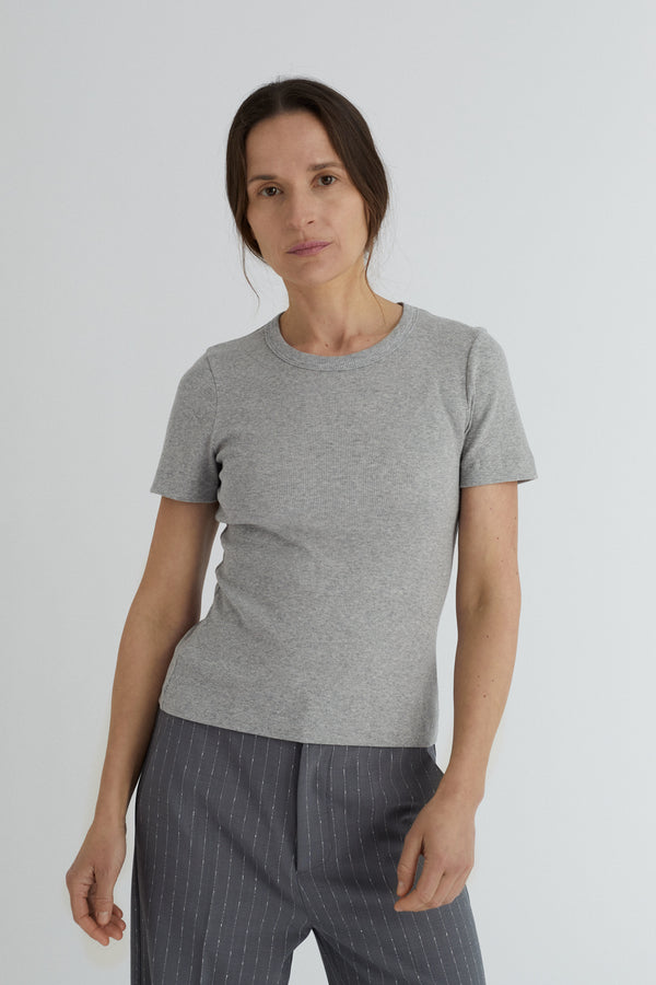Inga T-shirt - Organic Cotton Rib - Med. Grey