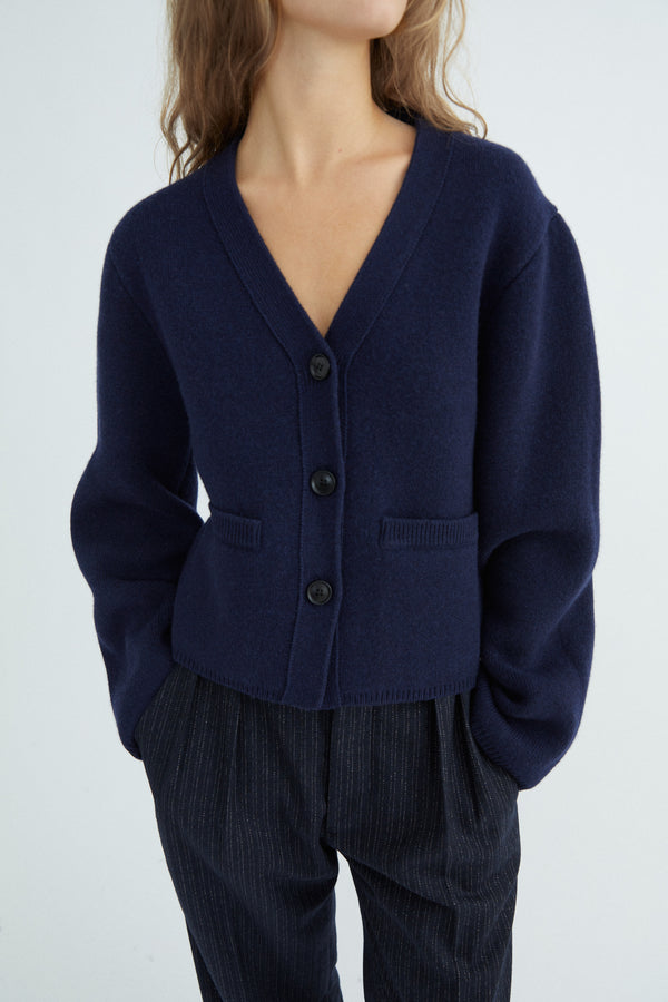 Greta Cardigan - 100% Wool - Marine