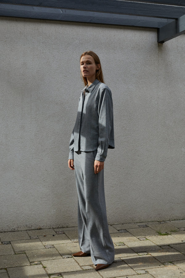 Claire Shirt - Viscose Wool - Grey Herringbone