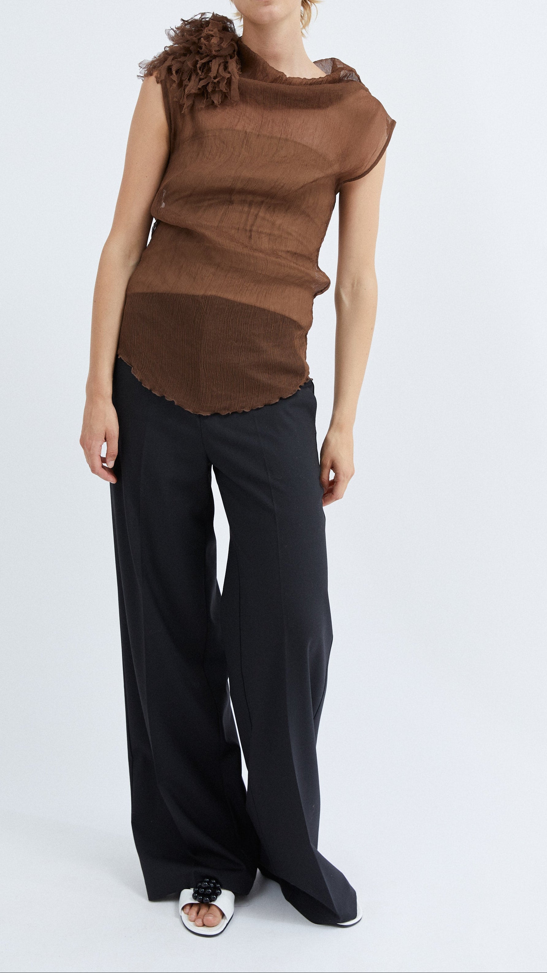 Lotus top in Brown crinkle silk