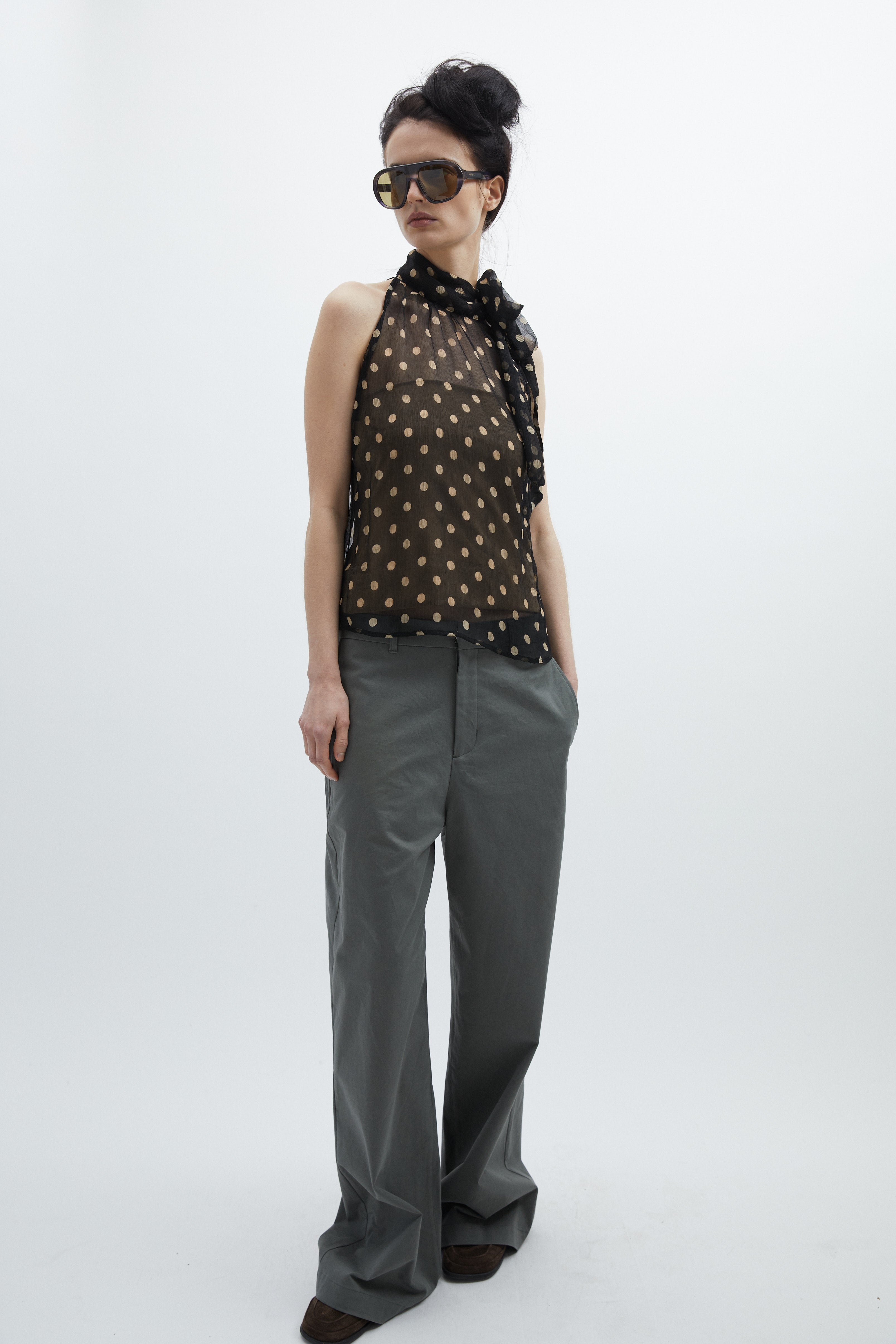 Adele top in Black dot silk