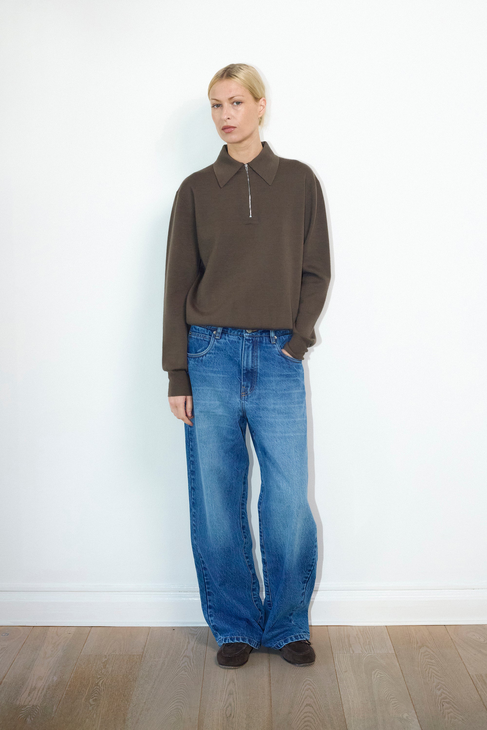 Eva zip polo knit in Khaki