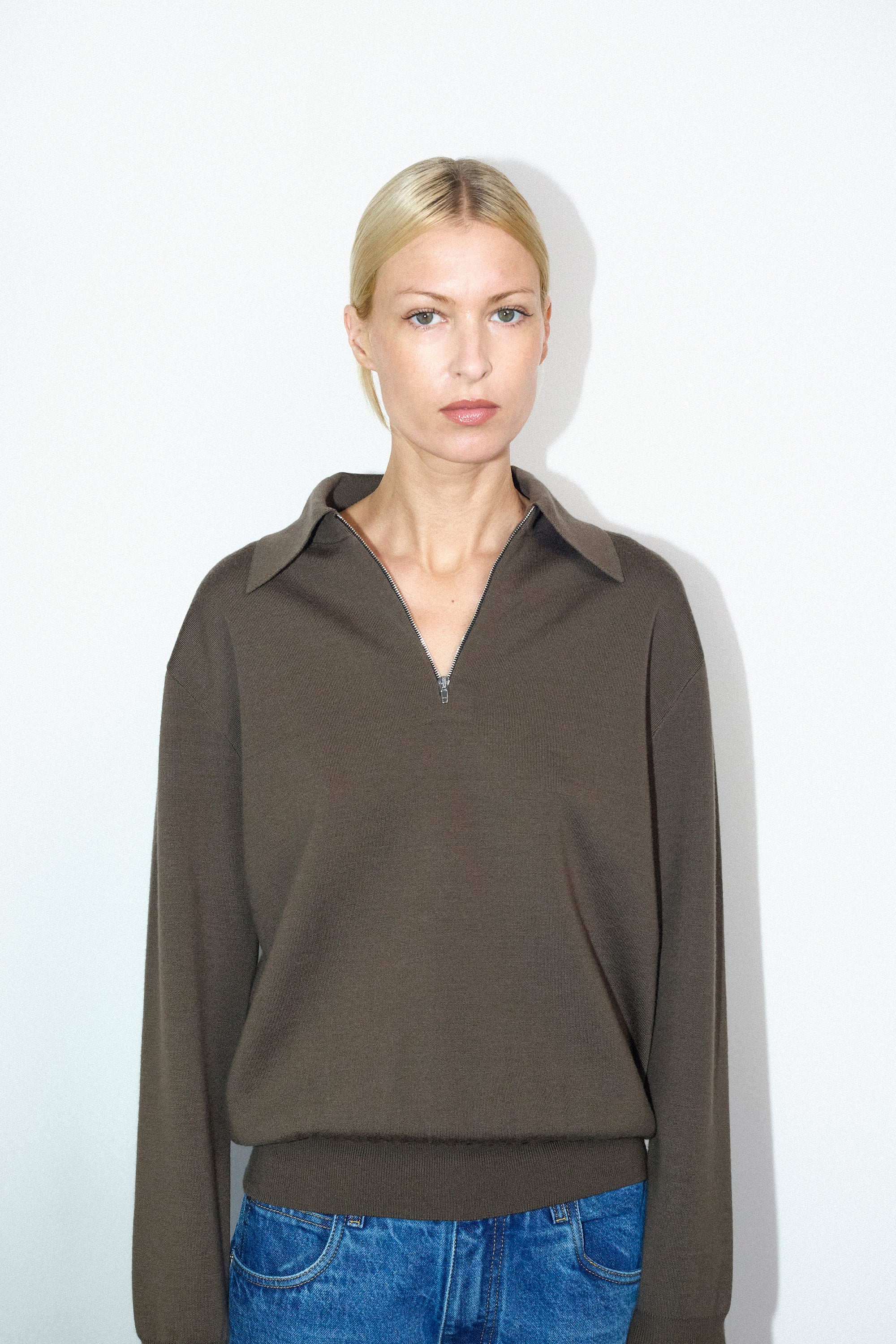 Eva zip polo knit in Khaki