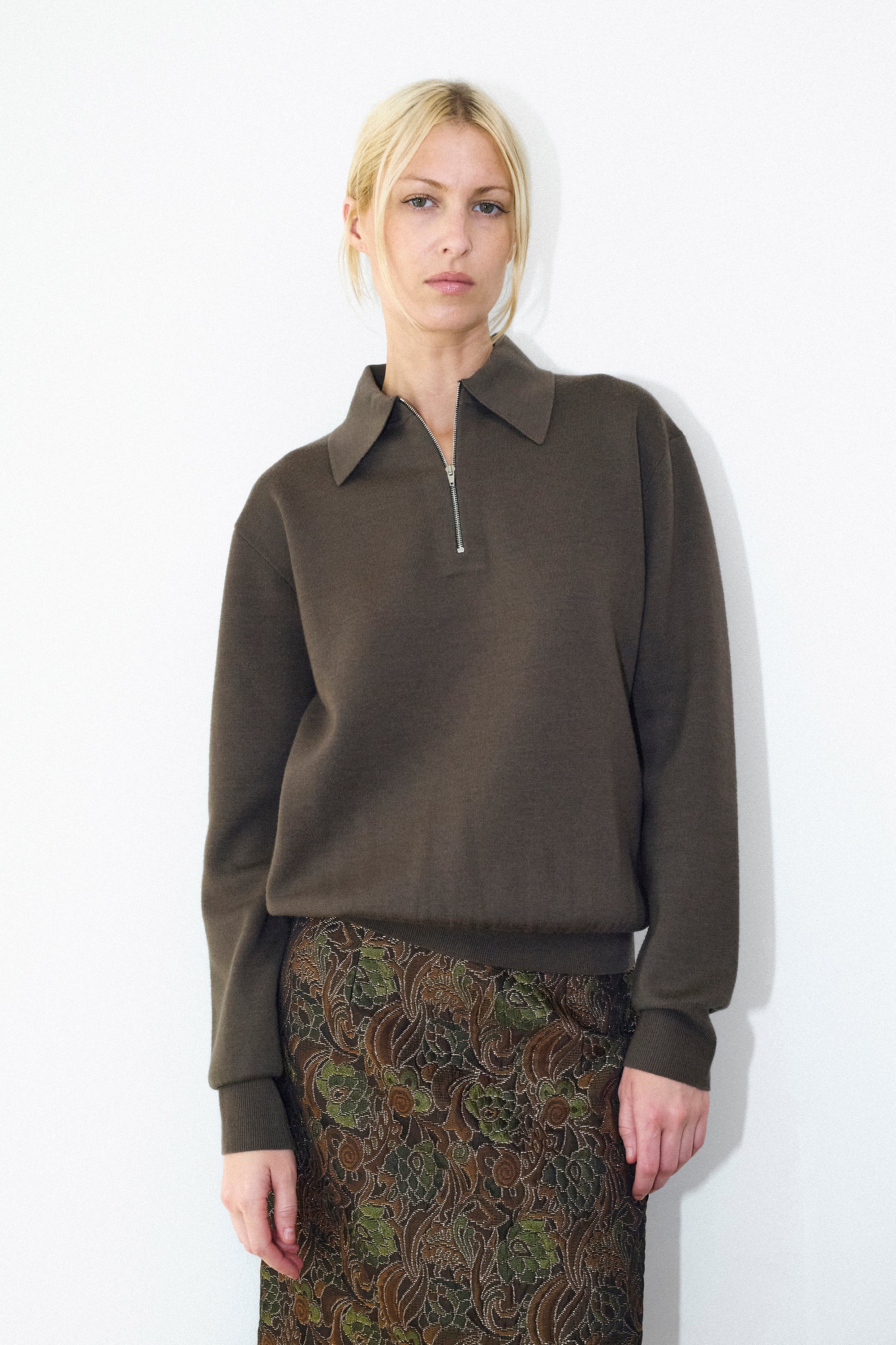 Eva zip polo knit in Khaki