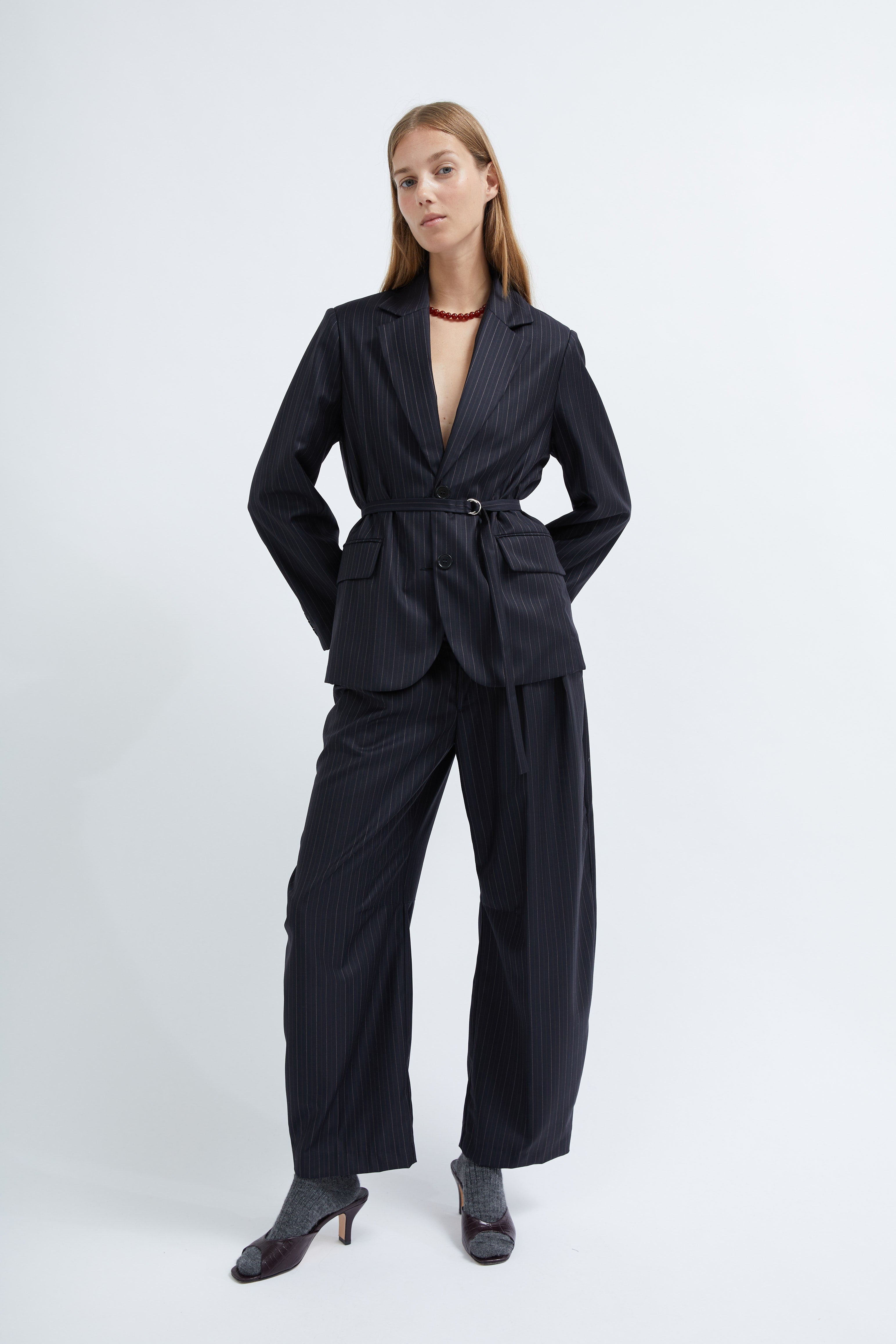 Simona jacket in black Pinstripe