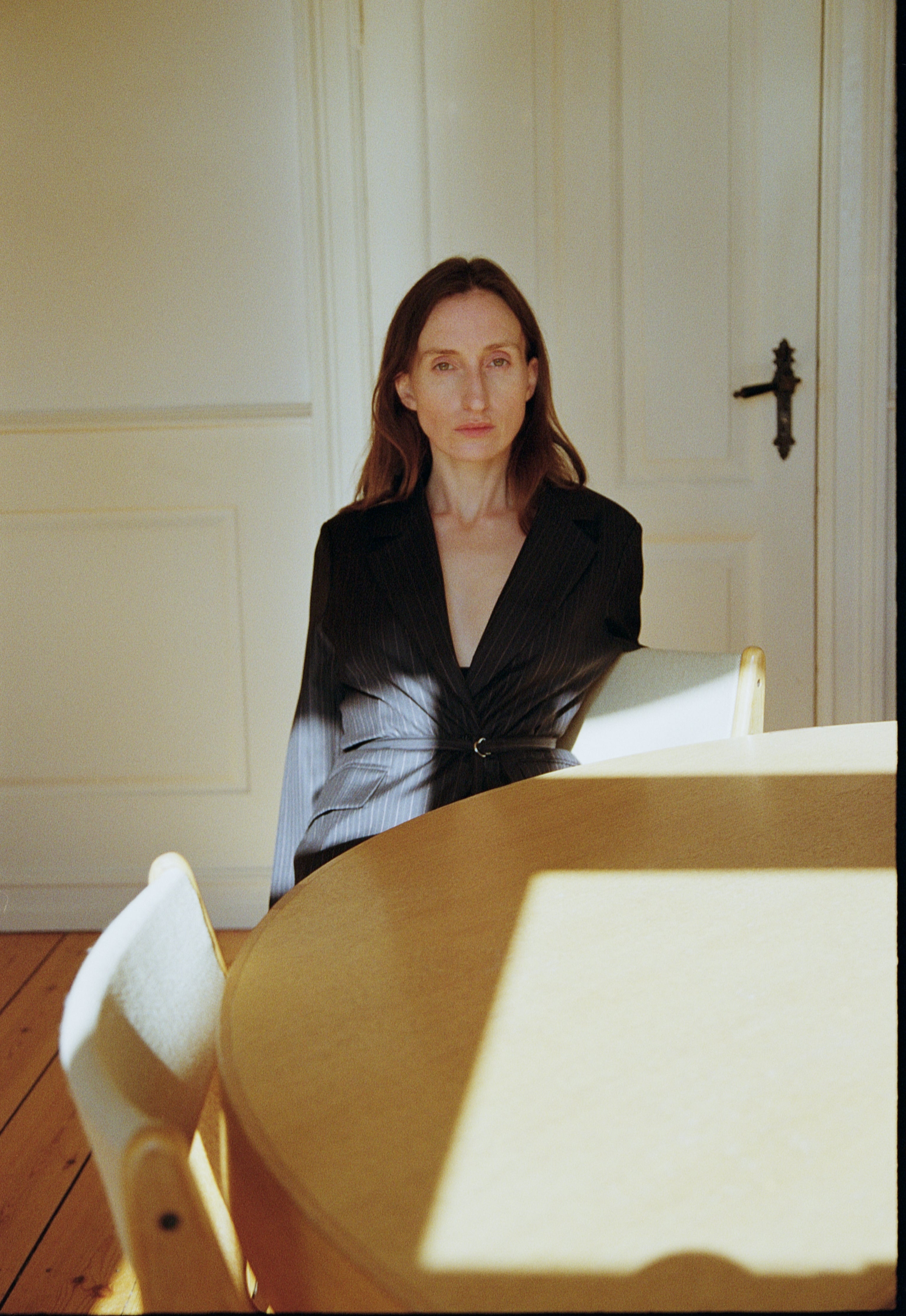 Simona jacket in black Pinstripe