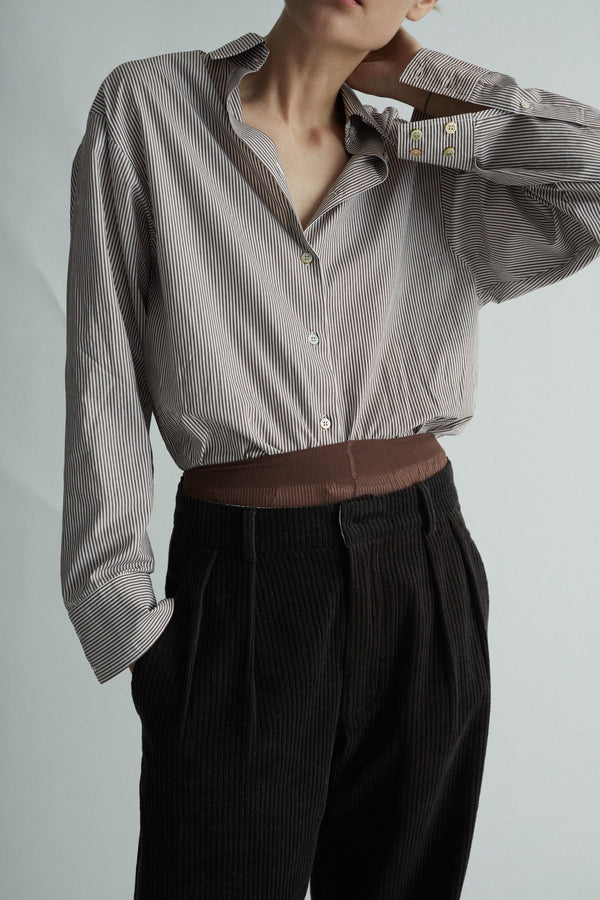 Naomi Shirt - Striped Cotton - Camel